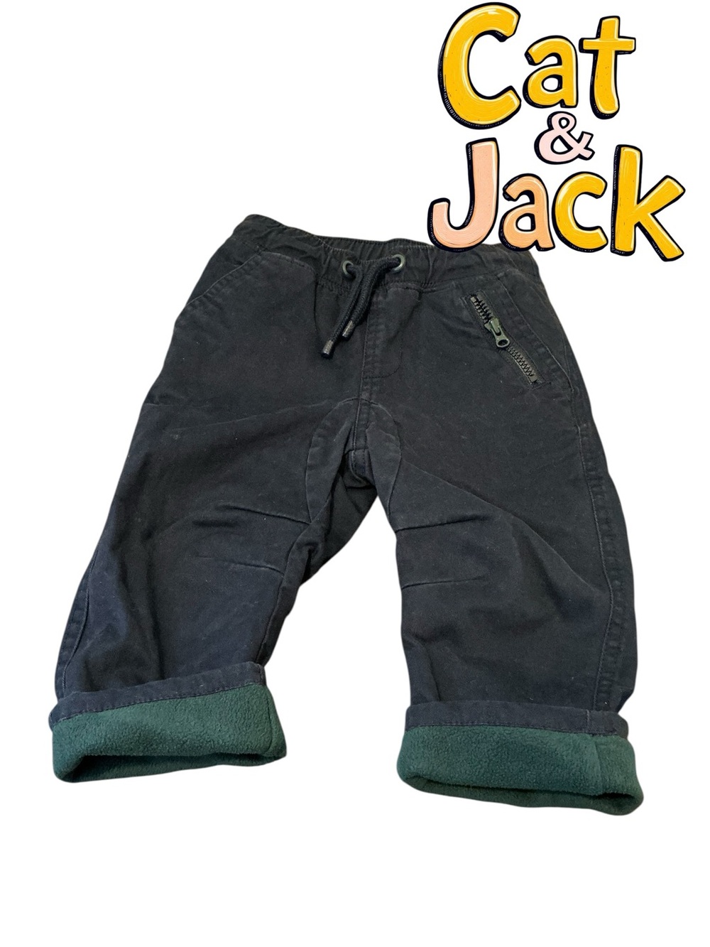 Cat & Jack Black Jogger Pants with Green Fleece Cuffs size 12 months